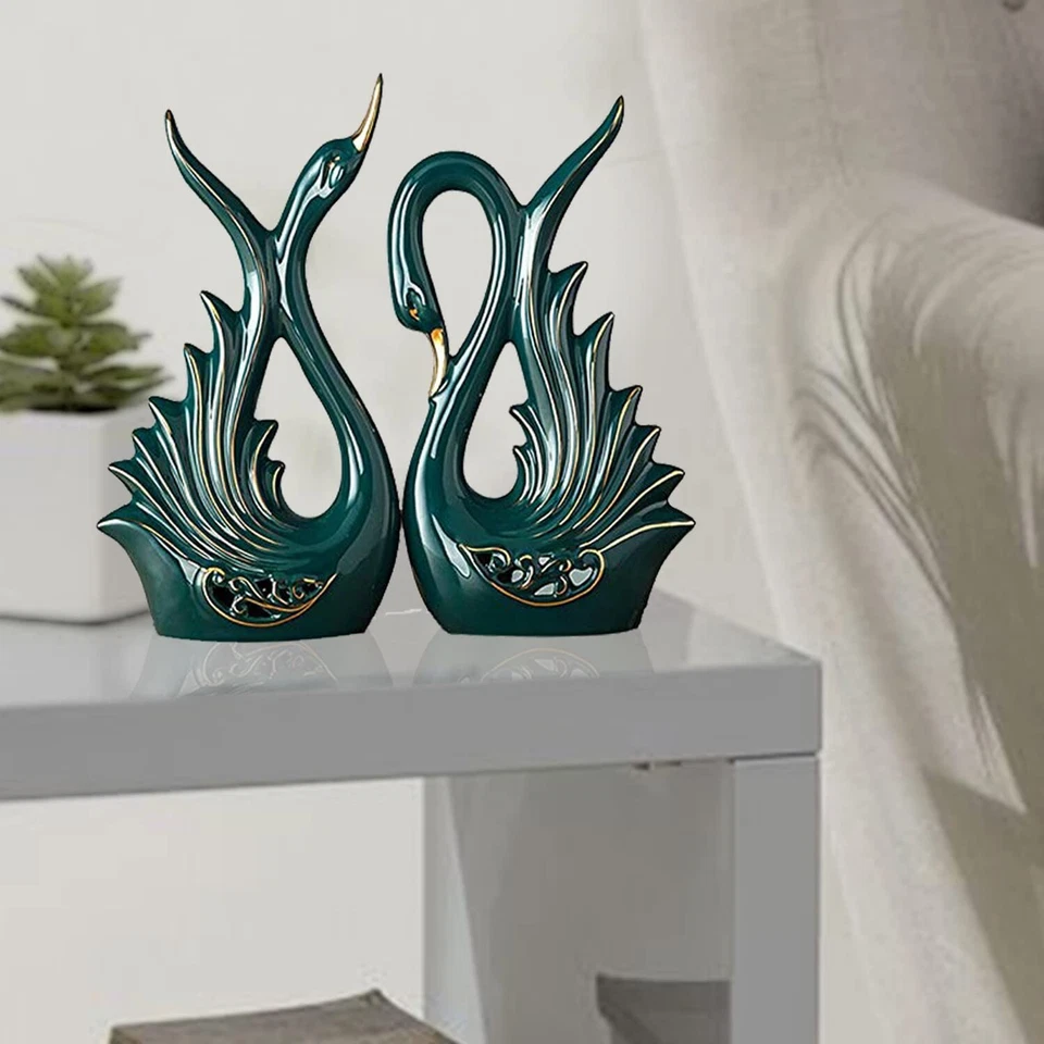Par de cisnes estatua decoración del hogar escultura hecha a mano estatuilla obra de exhibición arte Foto 4 de 4