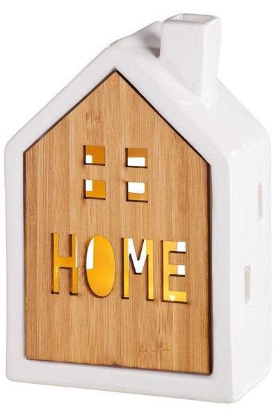 "Gilde Led Haus Aus Keramik \" Home \" Weiss Naturfarben Dekoration Mit Timer"-image