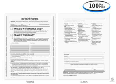 Interior Self-Adhesive Buyers Guide - Implied Warranty With Lines (100 per pack)