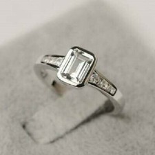 2CT Emerald Cut Lab-Created Diamond Engagement Wedding Ring 14K White Gold Over