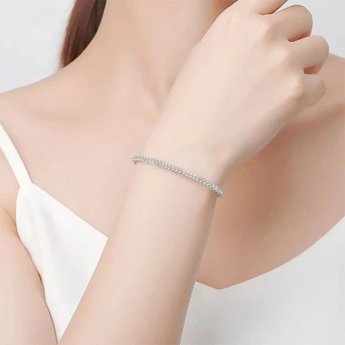Pure Platinum 950 Chain Men Women Lucky 2.5mm Braided Wheat Bracelet 6.21g/7inch - Picture 5 of 9