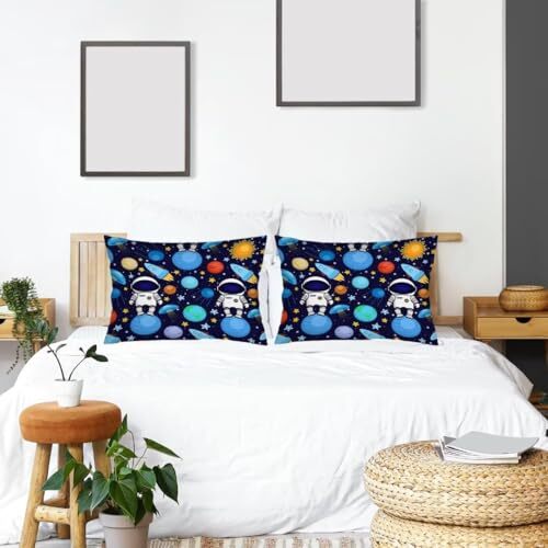 Throw Pillow Cover Queen Size Set of 2,Cartoon Space Astronauts Rockets Blue - Bild 3 von 6