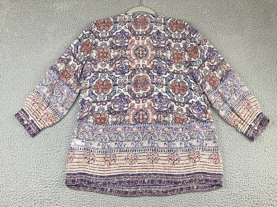 Joie 100% Silk Blouse Top Boho Double Print Pleated Blue Brick Extra Small XS EX - Image 2 of 4