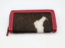 Genuine Red Leather RFID Wallet Western Cow Hide Leather Zipper 8" Wallet