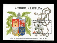Antigua 1987 - Columbus Coat of Arms - Souvenir Stamp Sheet - Scott #1100 - MNH