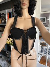 Akira Neither Here Nor There Black Mesh Corset Top sz M NWT