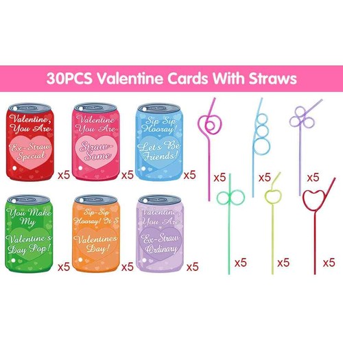 30 Pack Crazy Straws Valentine's Day Cards & Gifts - Picture 4 of 4