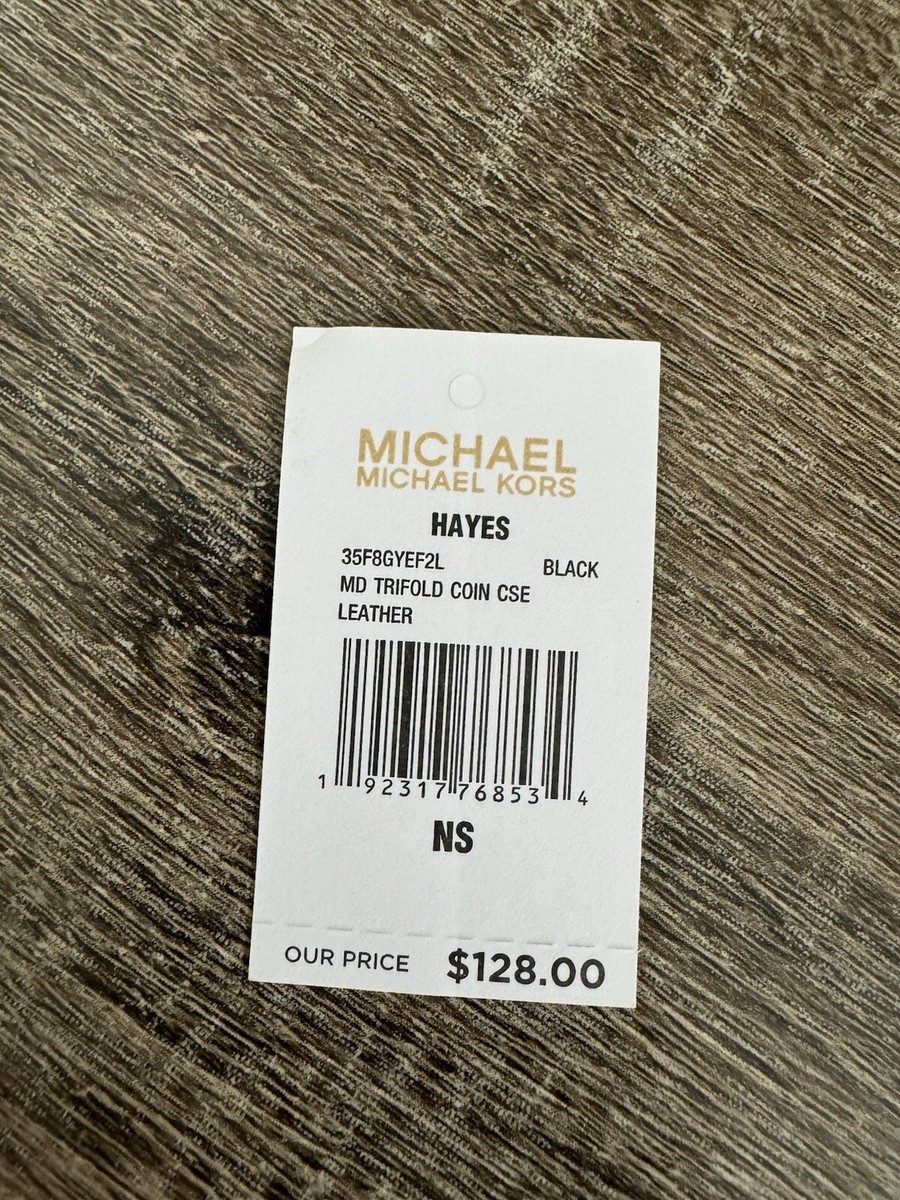 Michael Kors Hayes Black Pebble Leather MD Trifold Coin Case