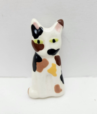 Calico Cat Ceramic Brooch Pin - Multi Colored Glossy Ceramic Kitty Cat Pin