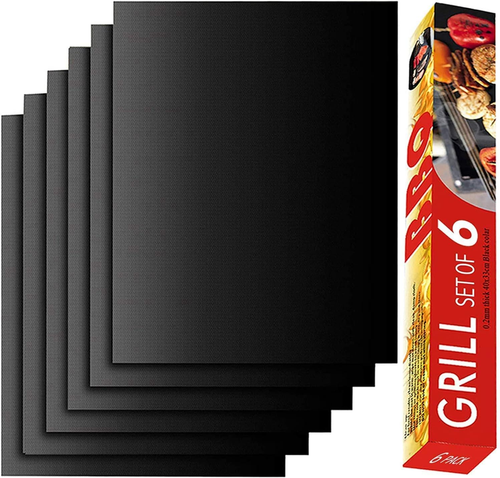 Grill Mat Set of 6-100% Non-Stick Reusable Mats for Gas, Charcoal or Electric Gr