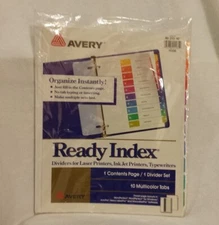 Avery Ready Index Customizable Table Of Contents Multicolor Divider Set 10-Tab
