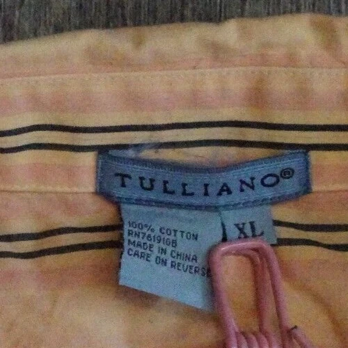 Camisa Tulliano Para Hombre XL Naranja Rayas Bordada Manga Larga Abotonada Nueva Con Etiquetas Foto 4 de 4