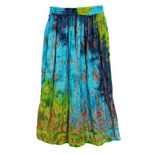 Indian Multi Tie Crinkle,Long Boho Rayon Sequin Pull-On Elastic Waist Long Skirt