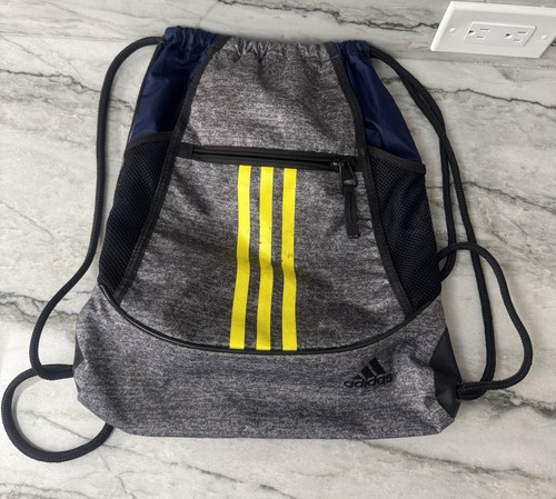 Adidas Gray Backpack / Yellow Stripes Draw String Bag One Size - Picture 2 of 13