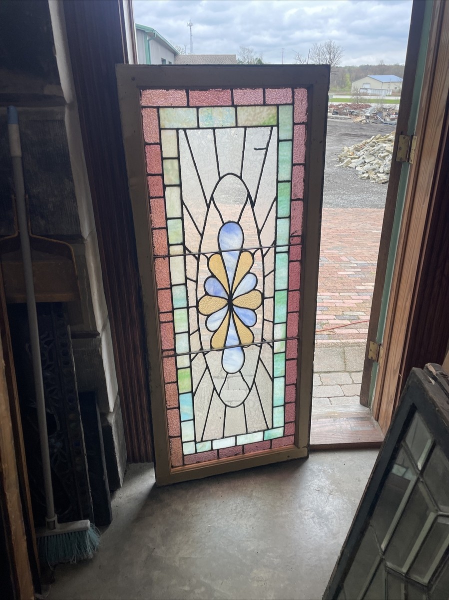 SG4704 Antiques Stained Glass Transom Window 24.5 x 56.25 | eBay