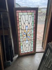 SG4704 Antiques Stained Glass Transom Window 24.5 x 56.25