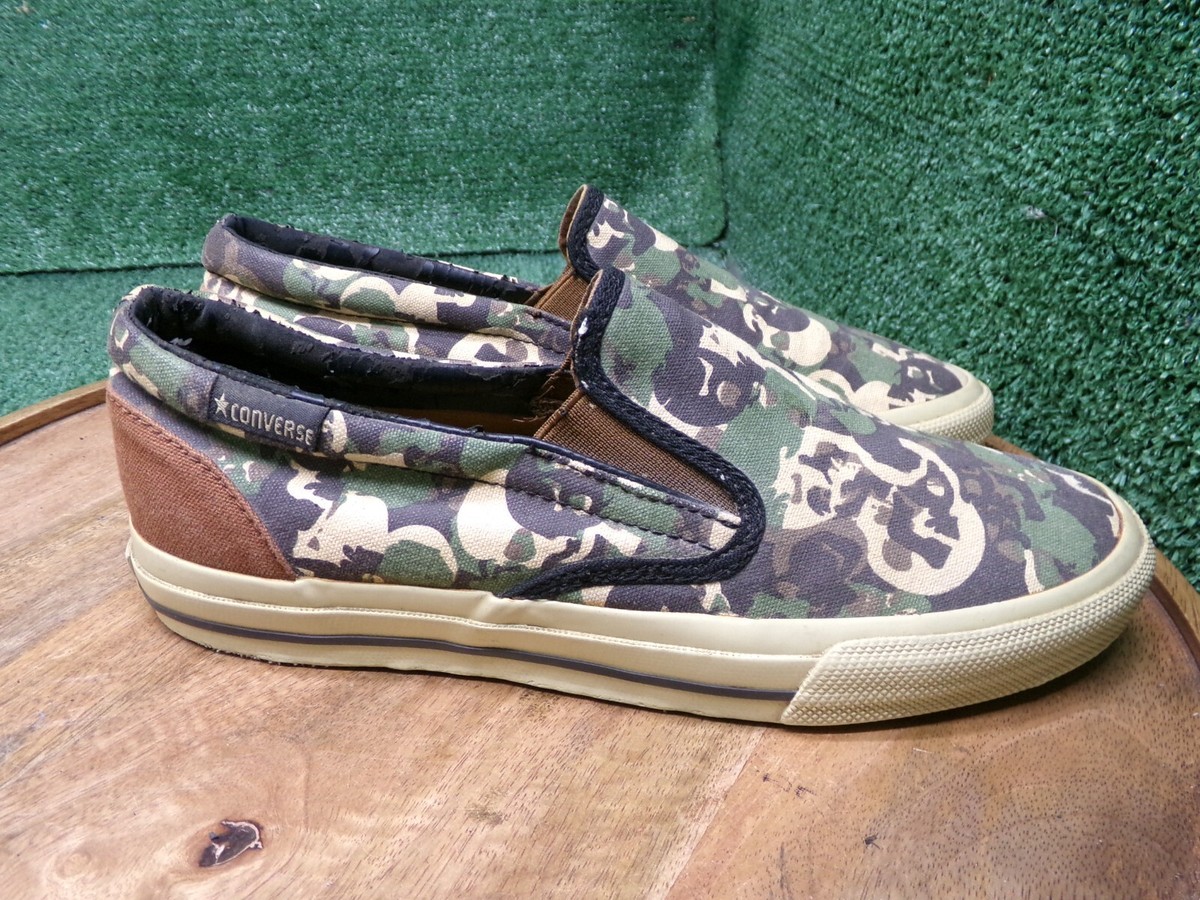 VTG Y2K Converse Womens Skidgrip Slip On Shoes Skull Camo Canvas 