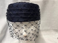 Vintage Women Black Hat with Attached Veil 21" circumference