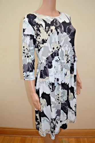 New Next Maternity Jersey Floral White Black & Beige Dress Sz UK 12 - Picture 2 of 4
