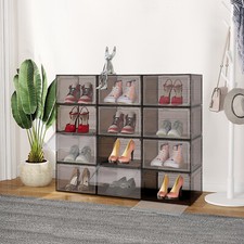 12PCS Shoe Storage Box Organizer Stackable Sneaker Display Case Container NEW