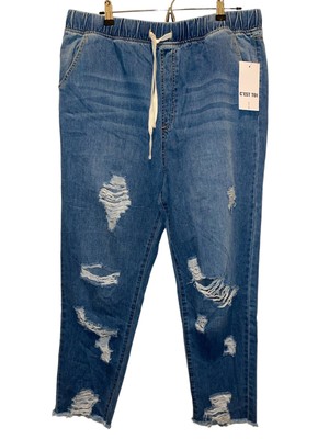 C'est Toi Black Label High Rise Distressed Loose Fray Light Jeans XLarge New