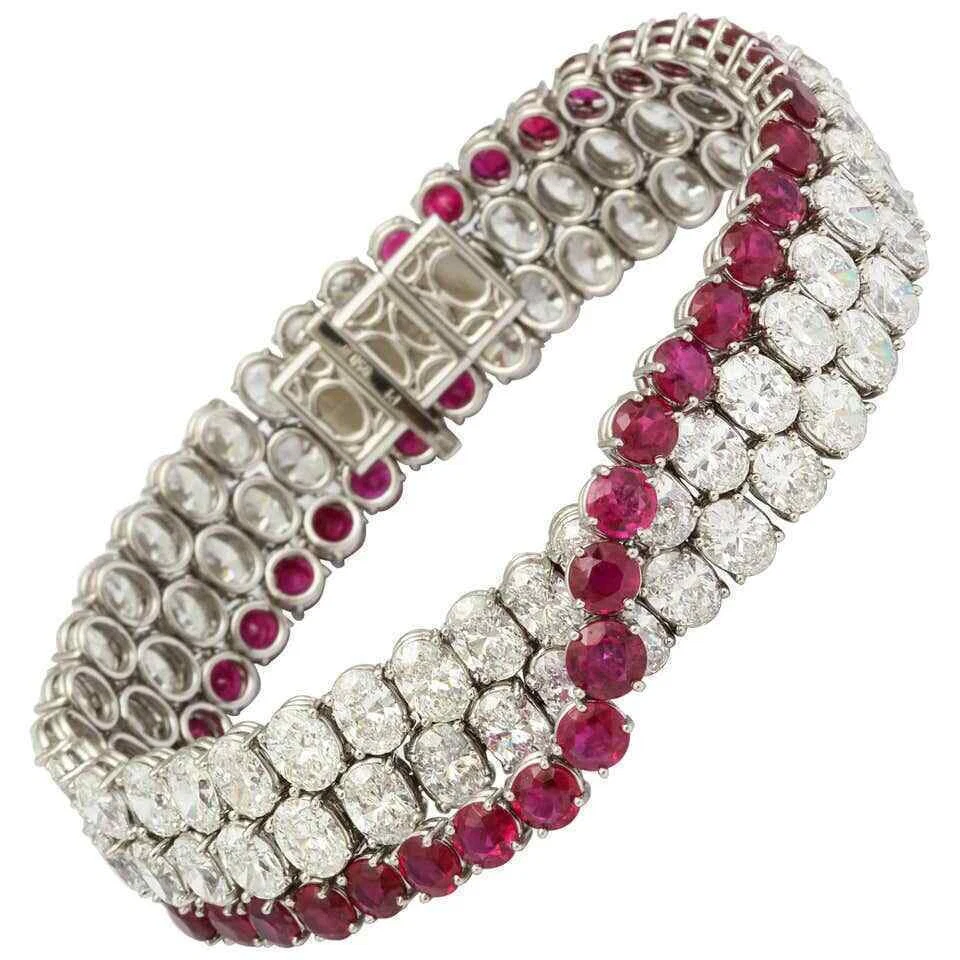 Gorgeous Round Cut Red Lab Created Ruby Fabulous Women's Collection Bracelet - Image 2 of 4