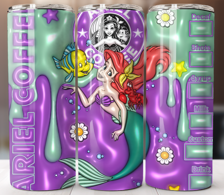 Ariel Cartoon Tumbler 20 oz Skinny Cup Mug Stainless Steel