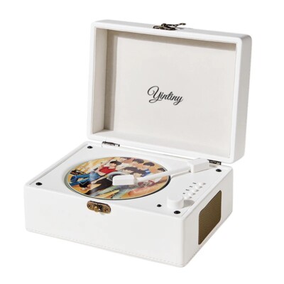 White Leather Suitcase CD Player | eBay