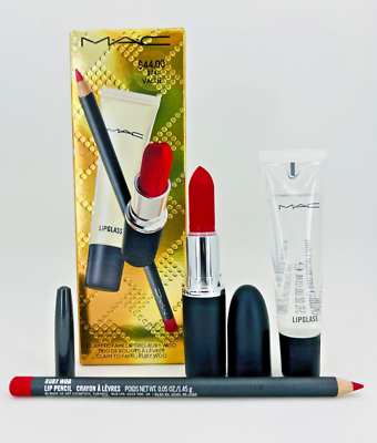 MAC Claim To Fame Lip Trio: Ruby Woo - 3 Piece Set Brand New