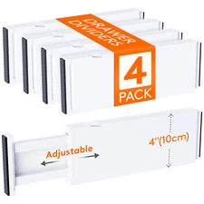 Lifewit Drawer Dividers Plastic 4" High, 11-17" Adjustable Drawer Organizers