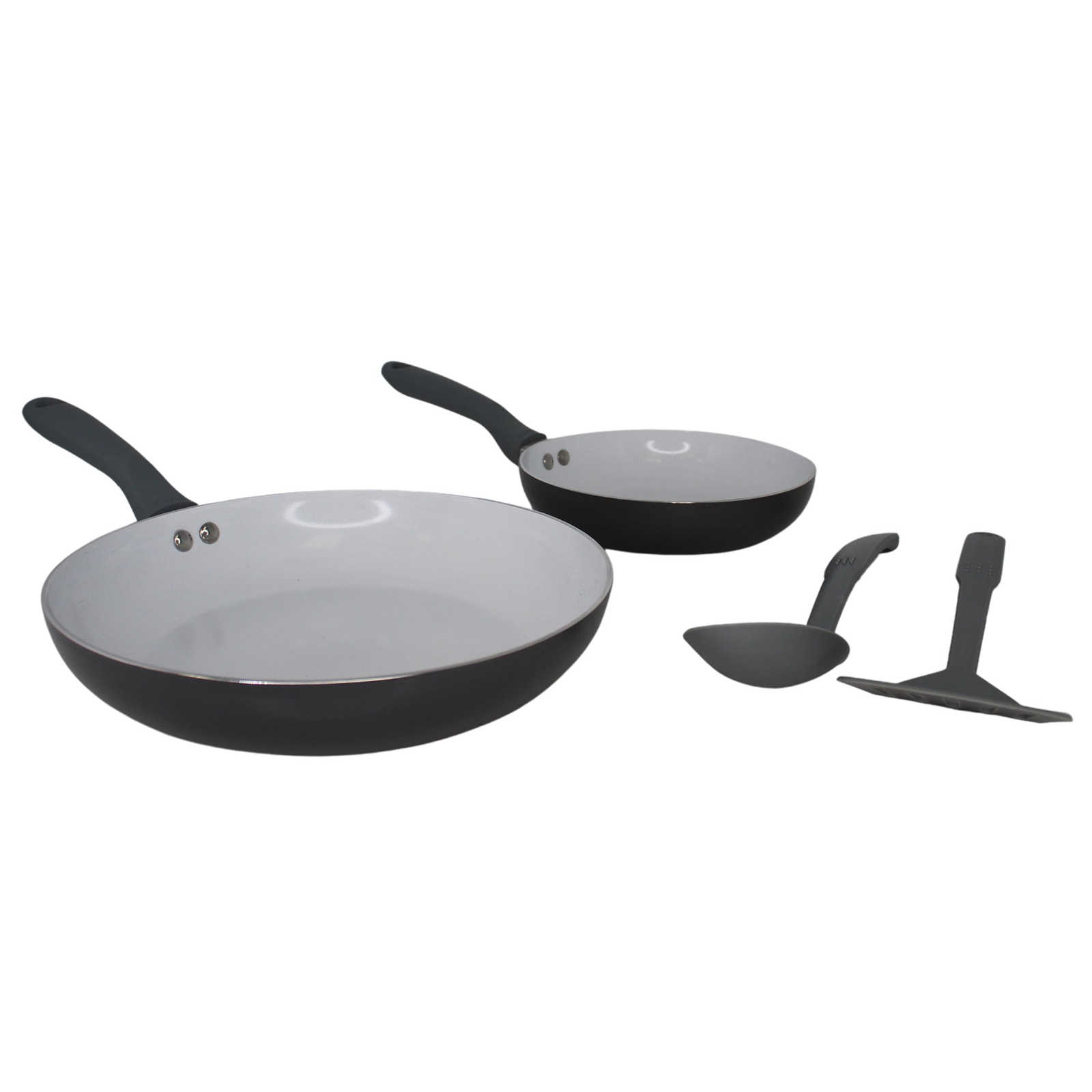 Nonstick Ceramic 4-Piece Cookware Set with 8 and 10-Inch Aluminum Pots in Gray