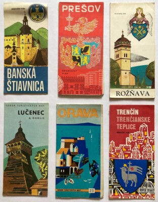 Original Vintage Maps CZECHOSLOVAKIA - CITIES - NATURE -HISTORY - TOURISM - 6pcs