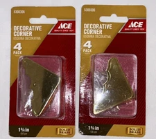 Lot of 2 Ace Hardware Decorative Corner Brace  1-3/4  Solid Brass 4 pKs