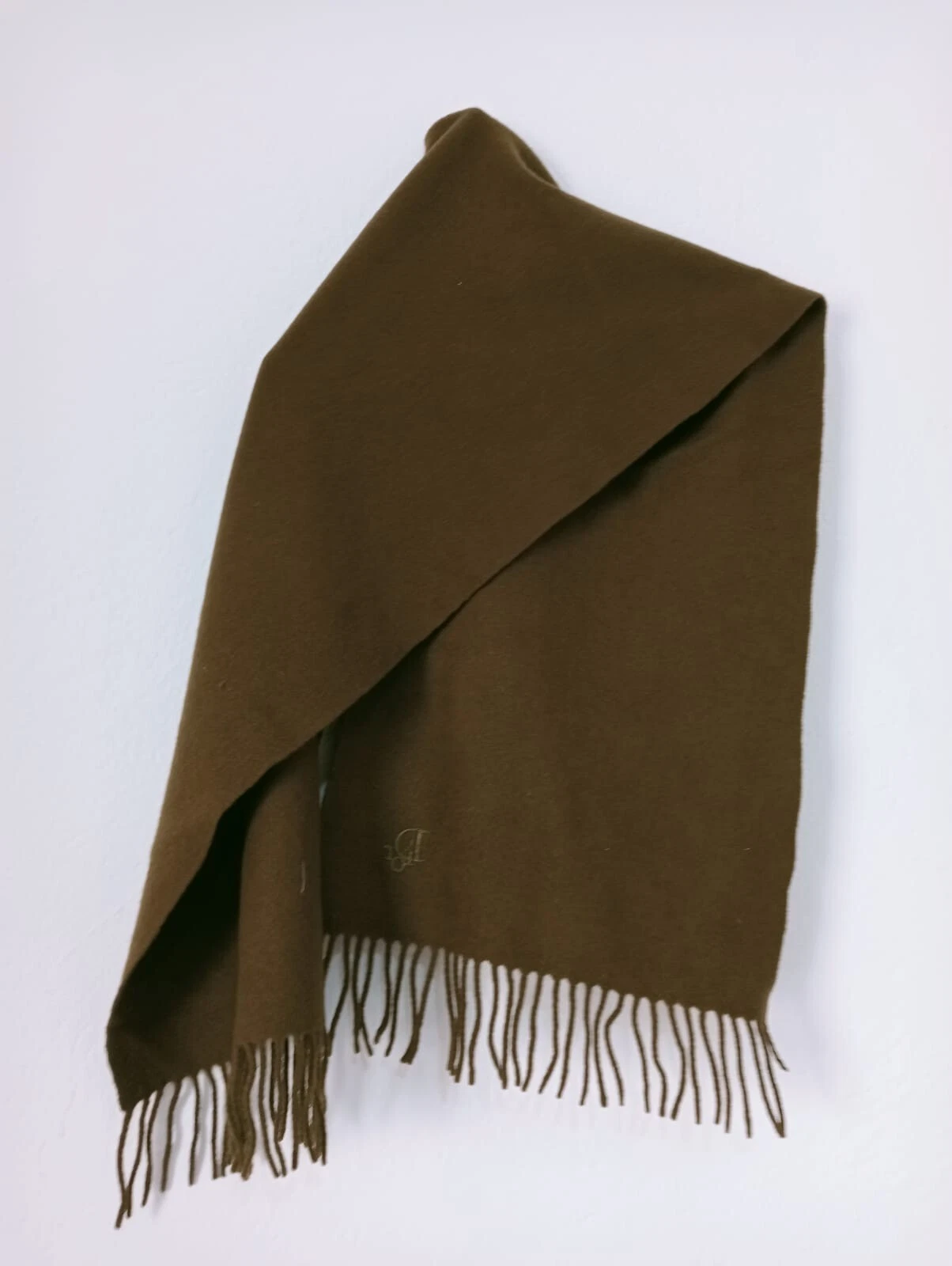 Y# Foulard homme vintage Dior kakhi toute laine 54/13 pouces a trous