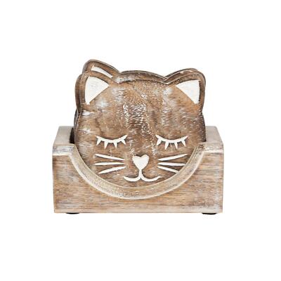 Sass & Belle Holz geschnitzt Katze Untersetzer-6er Set