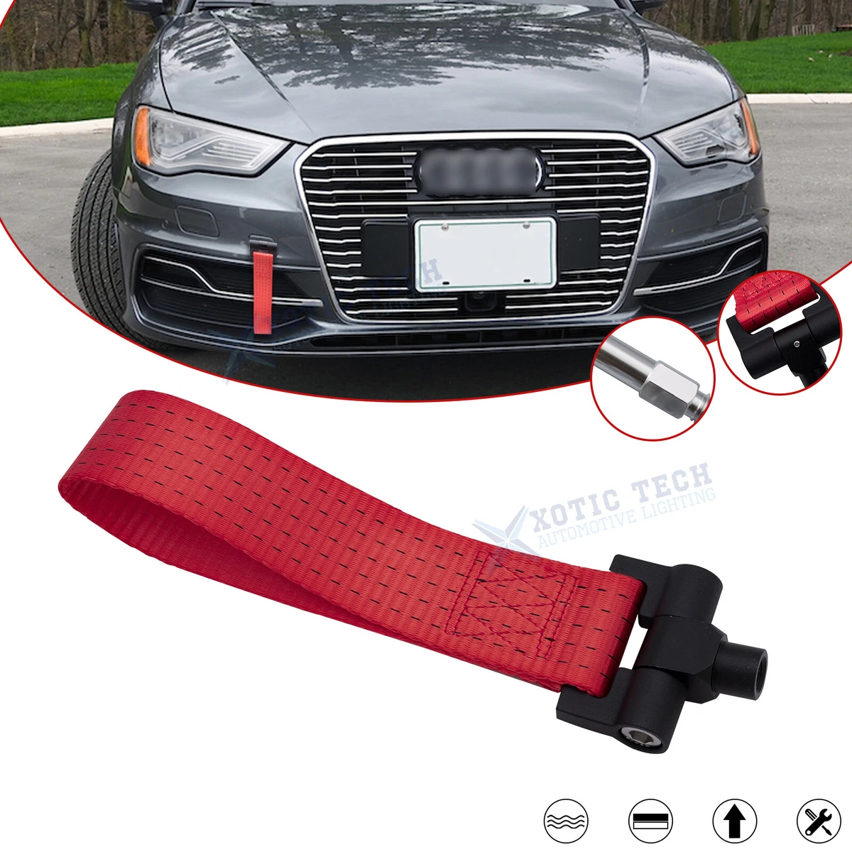 Set Red Racing Bumper Tow Hook Adapter Nylon Strap For Audi A5/S5/RS5  2008-18