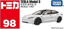 Tomica Tesla Model 3 White No. 98 Diecast Car 1:63 Scale Takara Tomy