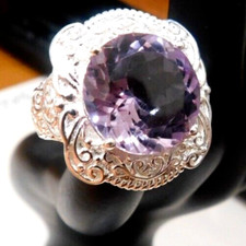 Amethyst Faceted Round 15MM Gemstone SS Ring Lavender Color Reduced