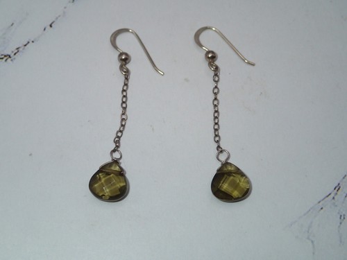 PLATA ESTERLINA (925) Pendientes colgantes piedras lágrima facetadas verde oliva - Imagen 15 de 21