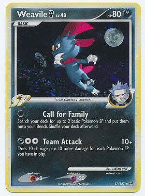 Pokemon Platinum Edition Holo Rare Card - Weavile G 17/127