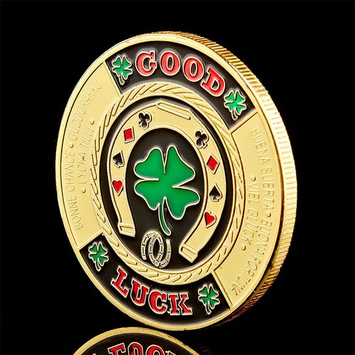 Gift Challenge Coin Collectible Medal Green Clover Good Luck Poker Chips Casino - Picture 5 of 11