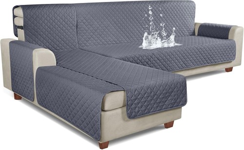KinCam Waterproof L-Shape Sectional Couch Cover – 3pcs Set (XL, Dark Gray) - 第 1/6 張圖片