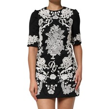 DOLCE & GABBANA Dress Black Lace Trim Short Sleeves A-line IT38/US4/XS 2930usd