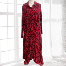 Monsoon Red Black Cassia Neo Romantic Jersey Ruched Shirt Maxi Dress XL BNWT