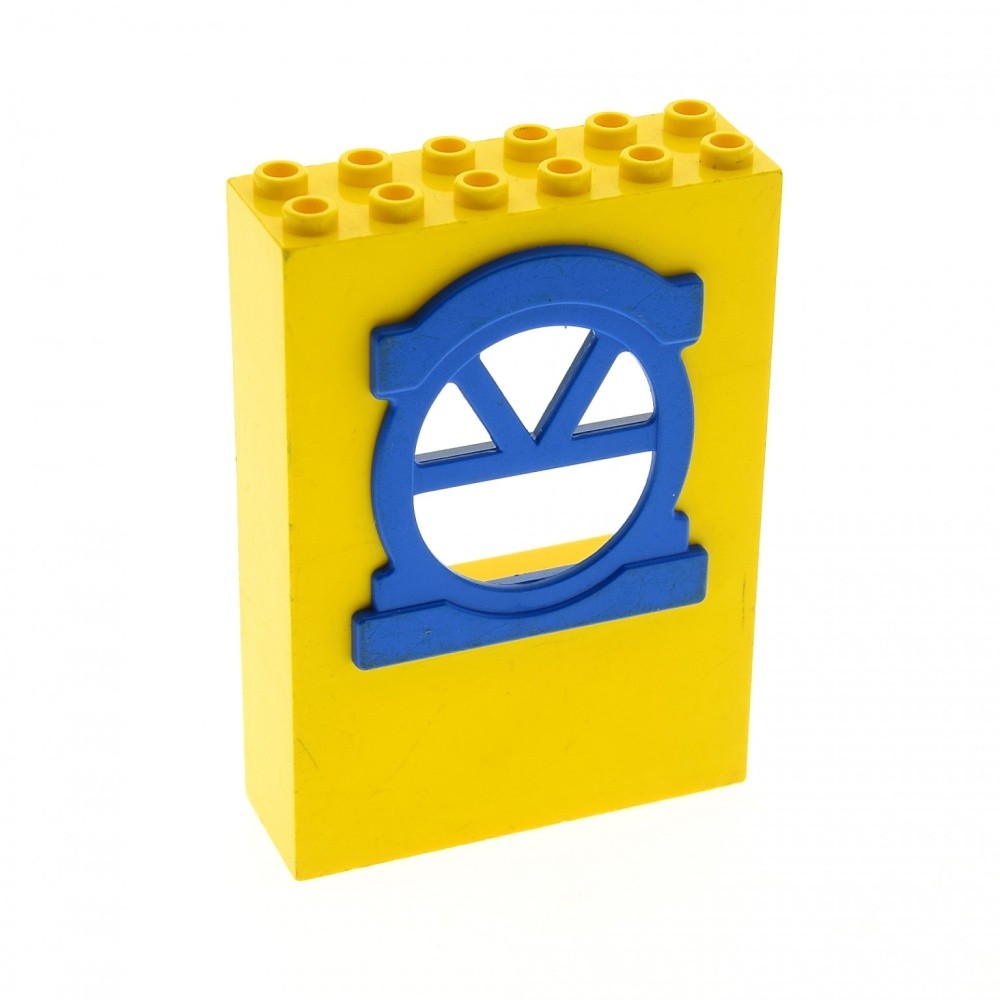 1x Lego Fabuland Window Wall 2x6x7 Yellow Pane Blue Round Building x636c01