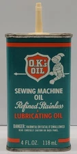 O.K.'s Oil Sewing Machine Refined Stainless Lubricating Oil Tin 4 oz Empty