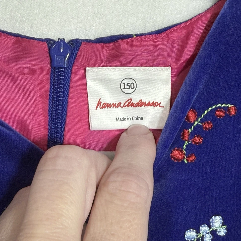Vestido Hanna Andersson Púrpura Bordado Sin Mangas Forrado Terciopelo Niñas 150 EE. UU. 12 Foto 3 de 4
