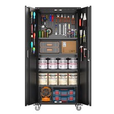 Garage Storage Cabinet 72 in Locking w/Wheels  Pegboard  Heavy-Duty Steel w...