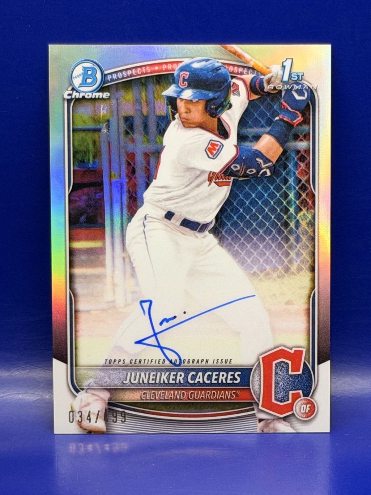 2025 Bowman Chrome Juneiker Caceres On Card Auto Refractor 34/499 1st Bowman