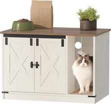 Cat Litter Box Enclosure, Hidden Litter Box Cabinet Furniture with Bell, Indo...